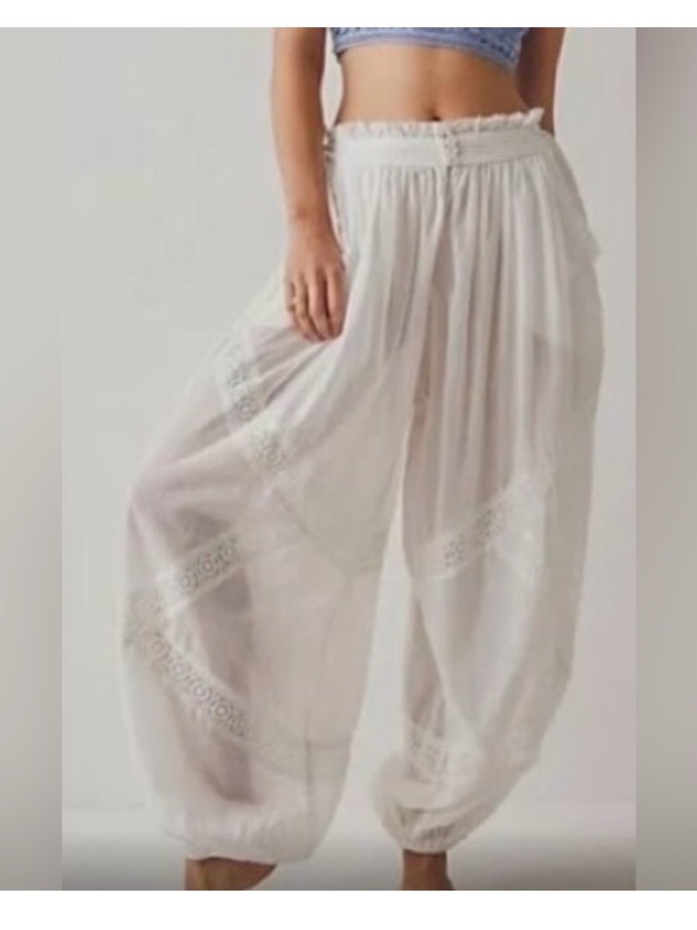 Free People Intimately Table Talk White Sheer Lace Sleep Pants Small
